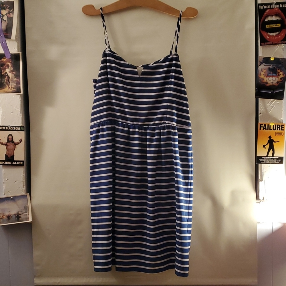 Blue and white striped dress, size 16